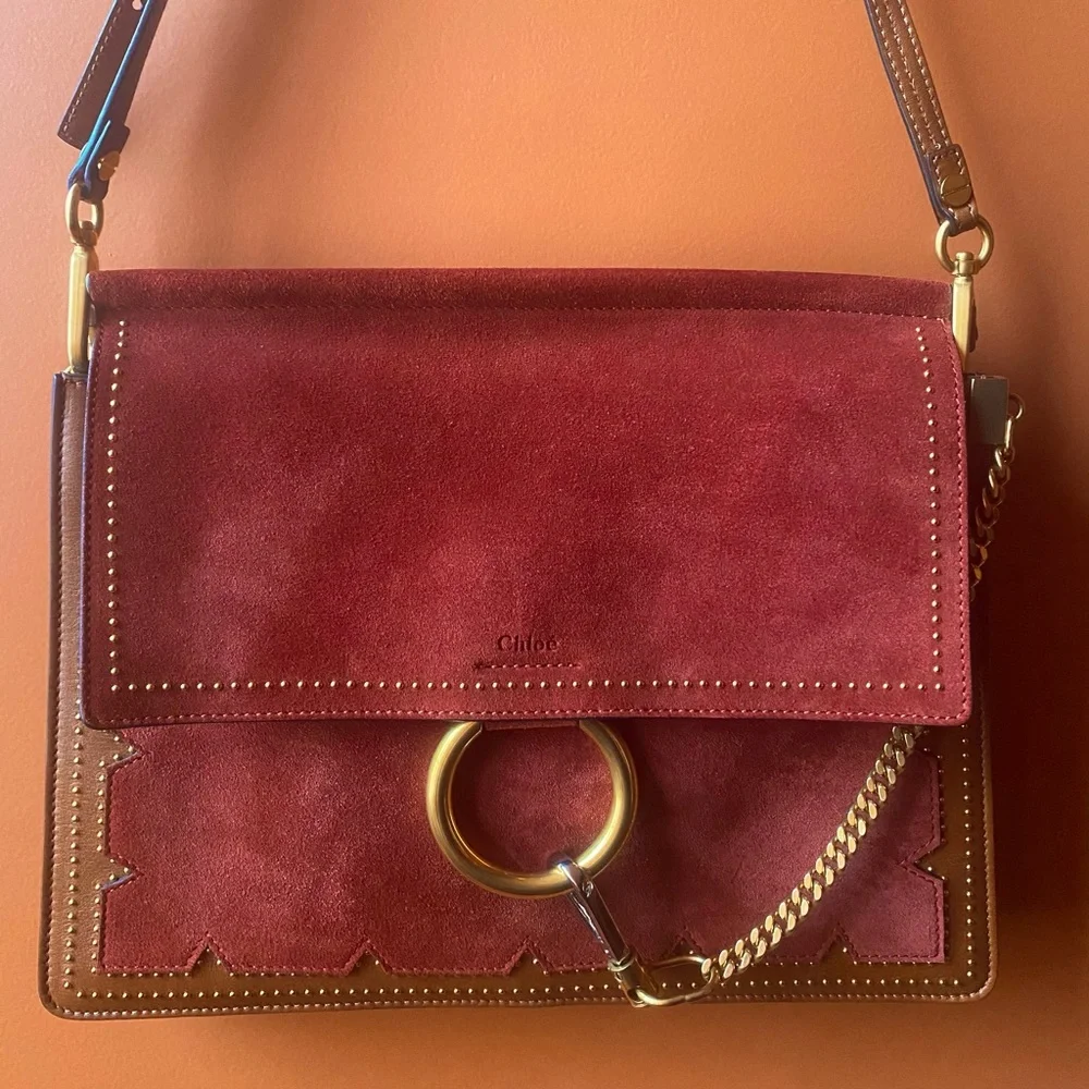 CHLOE Medium Faye Bag in Brown Suede and Leather - Picture 4 of 11